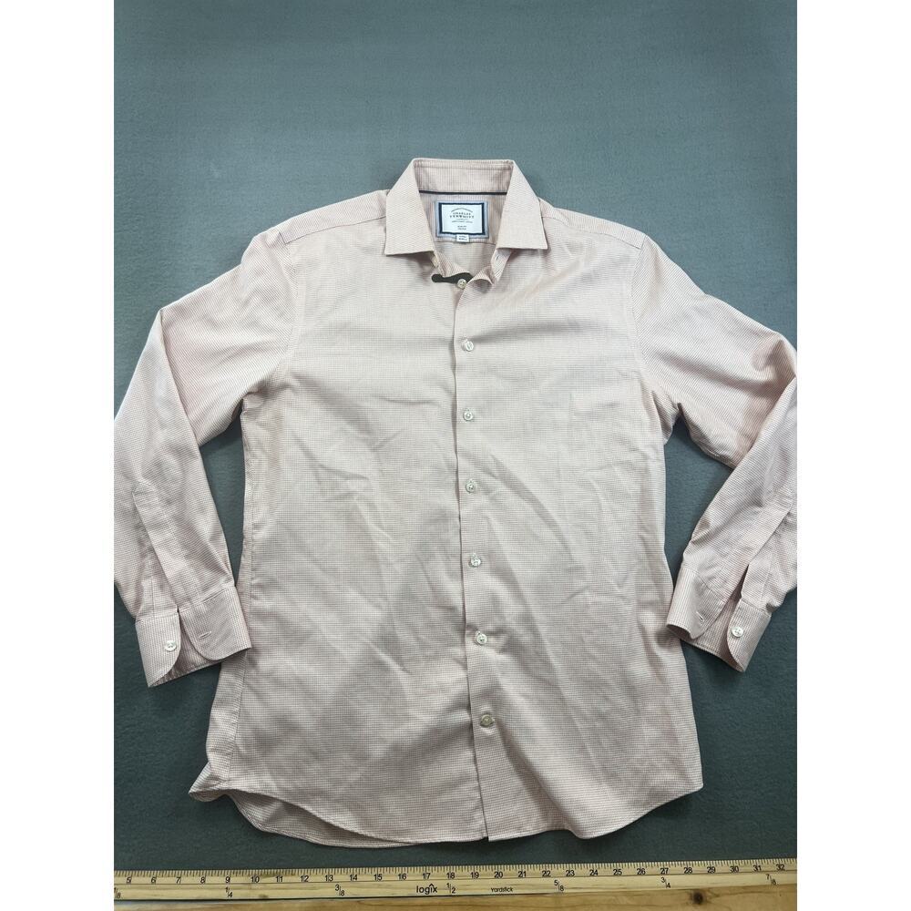 Charles Tyrwhitt Men's Non-Iron Extra Slim Fit Shirt 16 Pink Geometric